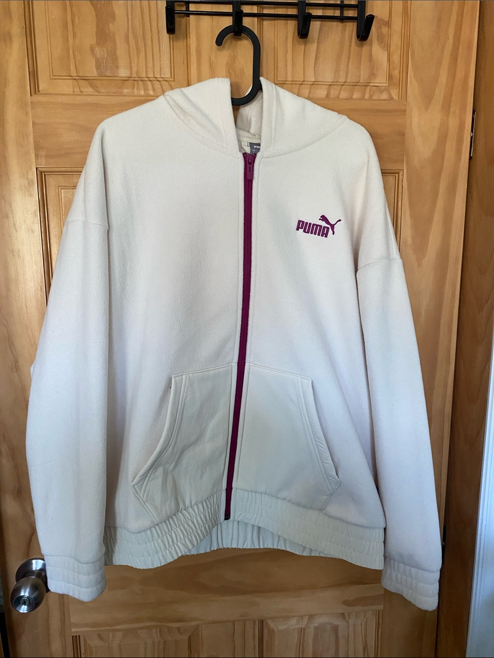 Puma White Hoodie with Magenta Zip and Logo